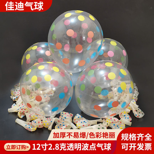12-inch 2.8g transparent printed colorful dot balloons for wedding and birthday parties, circular dot balloons for weddings