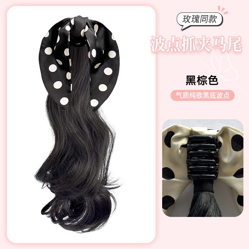 블랙 폴카 도트 보우 클립 스타일: 블랙 브라운 포니테일