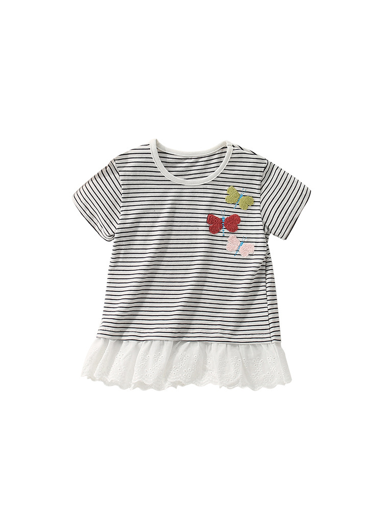 Transfronterizo malwee camiseta de chicas rayadas verano nuevo lindo cuello redondo de manga corta ropa infantil europea y americana