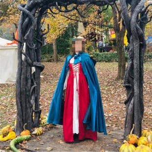 2022 European and American Manor Style Women's Halloween Cape Hooded Mid-Swing Cape Medieval Masquerade Coat