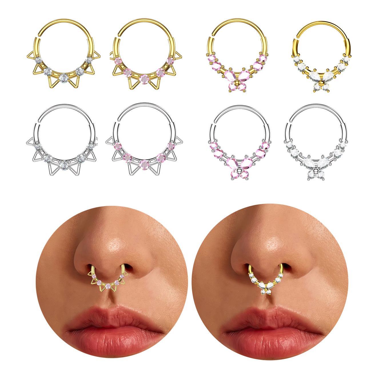 2025 Nuevo Material de Cobre Lazo y Oreja de Gato Anillo de Circonita Joyería Piercing Corporal Perno de Nariz Anti-_voghion.com