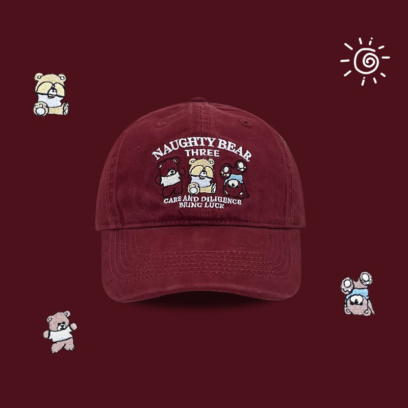 2024 nuevo lindo oso marrón bordado gorra de lengua mujer primavera y otoño universitaria pareja sombrero de béisbol moda masculina