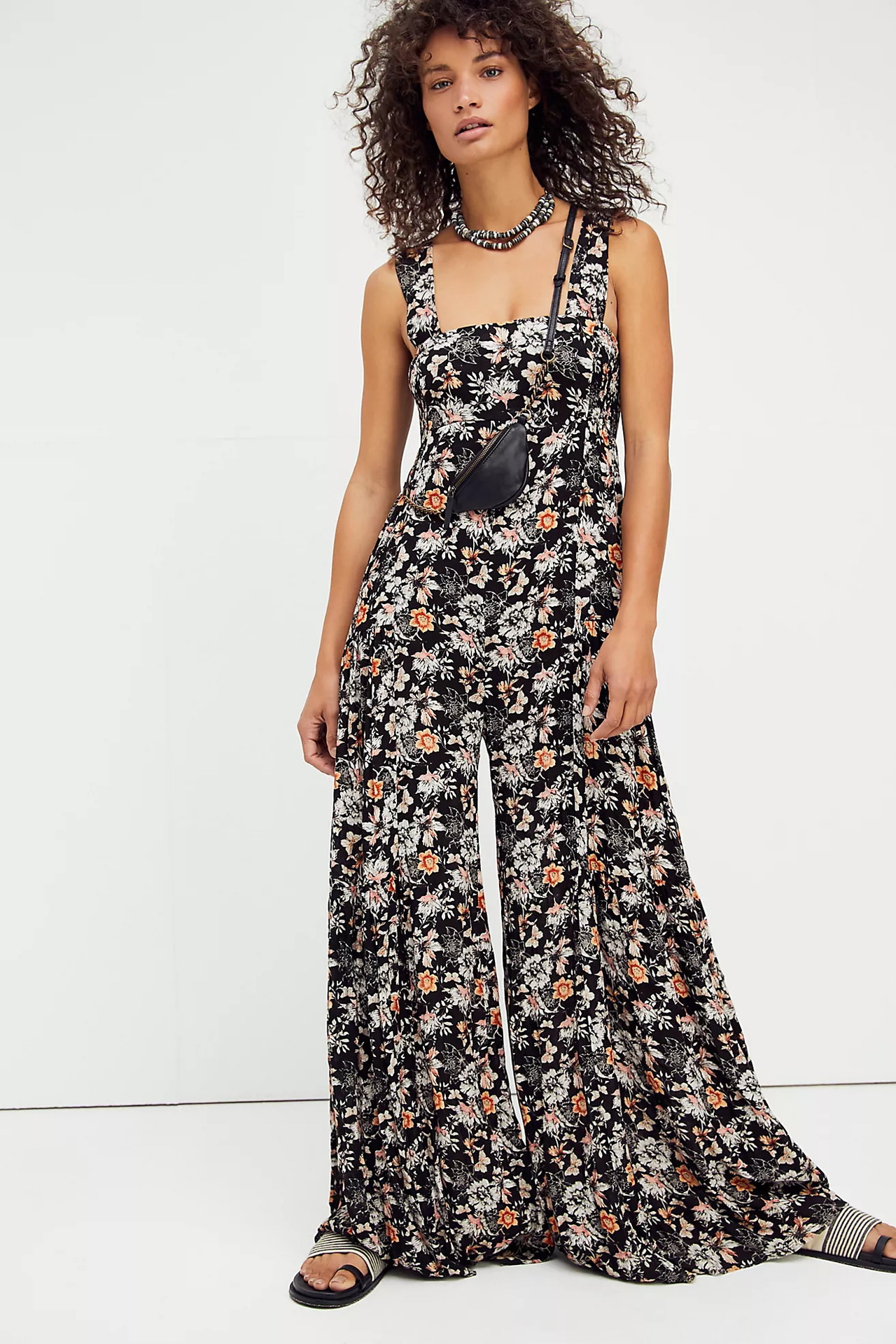 floral straps low cut wide-leg beach jumpsuit NSMID128844