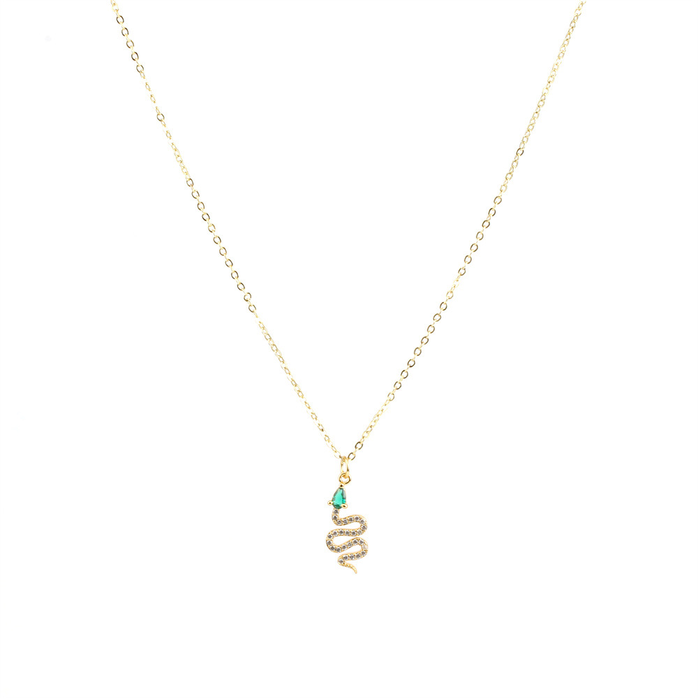 Fashion Snake Copper Inlay Zircon Pendant Necklace 1 Piece