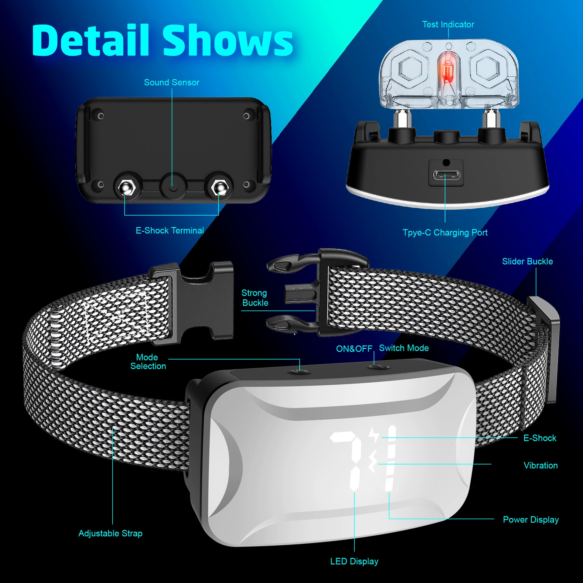 Новое устройство против лая для домашних животных 3S, интеллектуальная автоматическая регулировка предупреждающего звука, вибрации, электрошока, ошейник для дрессировки собак, трансграничная поставка