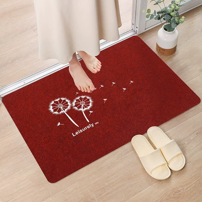 Quick-Drying Bathroom Door Mats, Stain-Resistant and, Avtomobil döşəmə paspasları - embroidered-dark-red-dandelion-white-4060cm-upgraded-version-of-diatom-mud