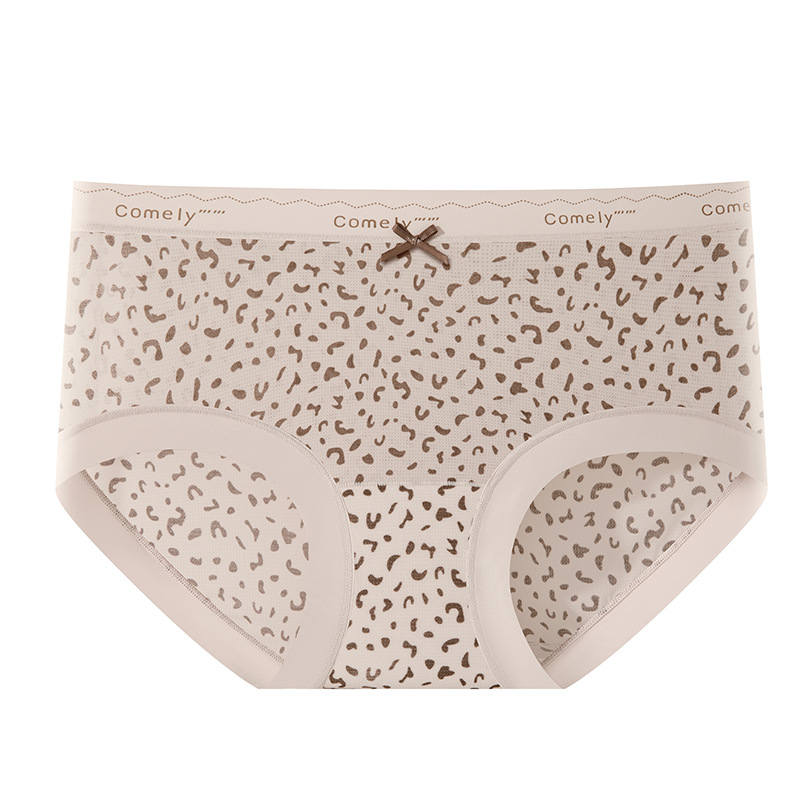 Hilo de seda de hielo malla transpirable pequeño estampado de leopardo niña de verano entrepierna larga entrepierna antibacteriana entrepierna de seda de morera calzoncillos de seda de hielo para mujer