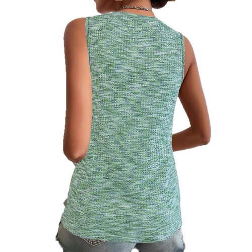 2025 Western European and American Summer Honeycomb V-neck Sleeveless Backless Button-up Top Women's T-shirt