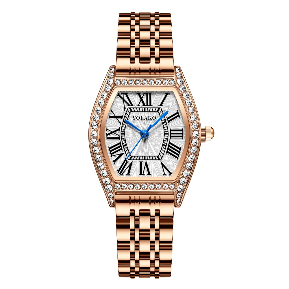 Montre à quartz pour femmes, vente en direct, populaire, incrusté de diamants, classique, aiguille bleue, mode carrée en acier, romaine_voghion.com