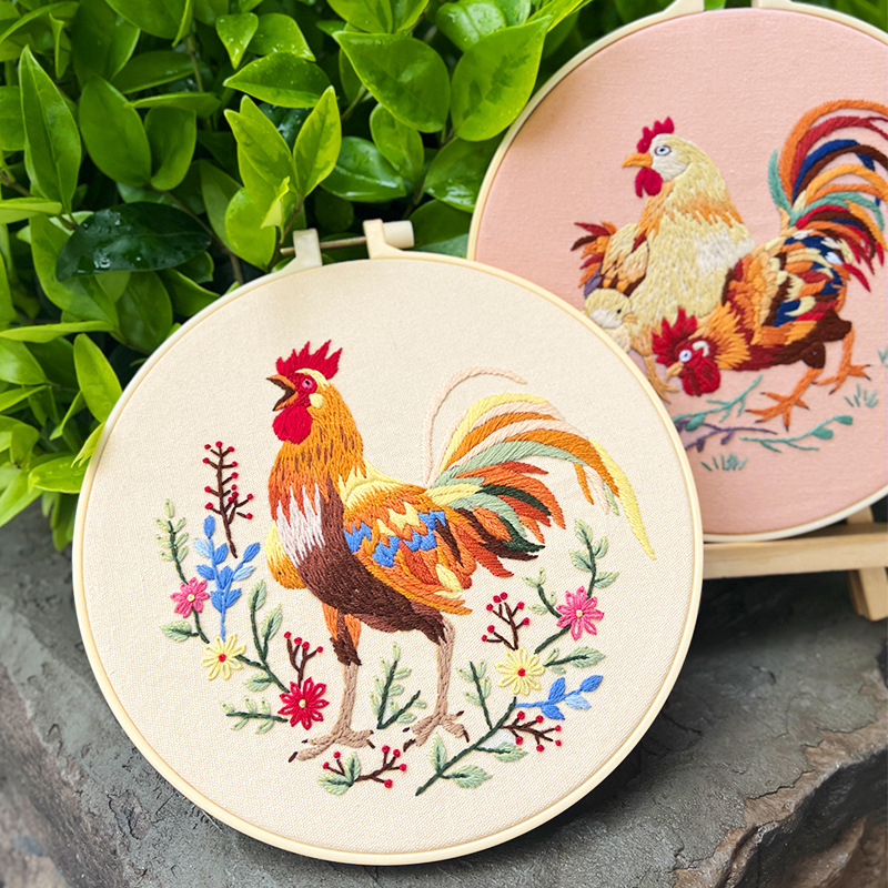 Pintura colgante de gran gallo Lu bordado hecho a mano conjunto de bordado de flores y plantas de estilo europeo paquete de material de bricolaje bordado pintura de punto de cruz para principiantes