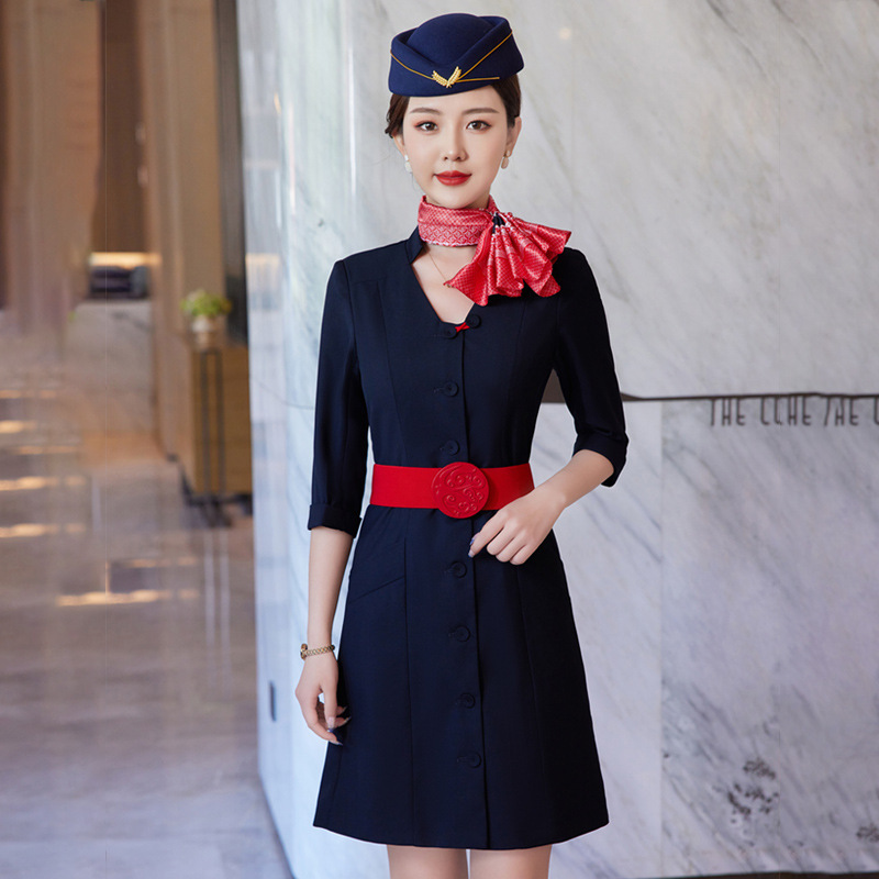 China Eastern Airlines Stewardess Uniform Flight Attendant Interview Professional Dress Dress for Women Spring and Autumn Front Desk Beauty Salon Jewelry Store Work Clothes
