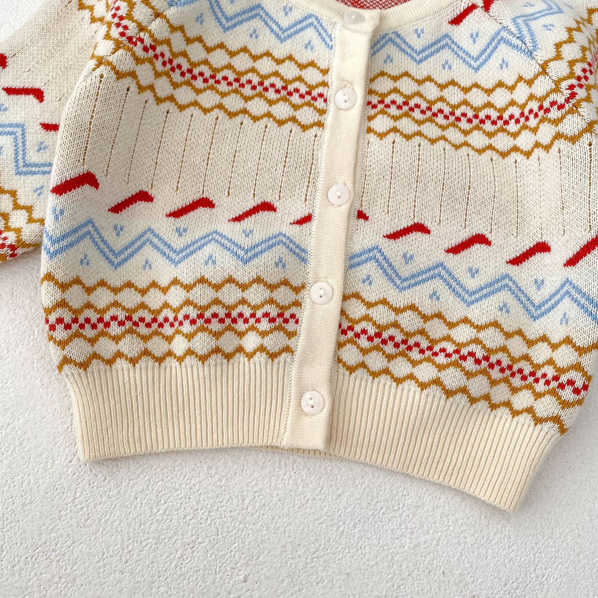 2024 őszi új unisex jacquard kötött szett fiúknak, lányoknak, babáknak, hosszú ujjú kardigán és khaki színben külön-külön_voghion.com