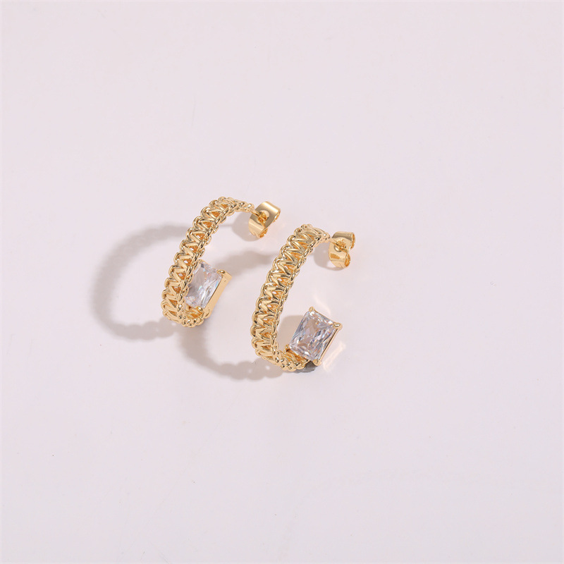 Fashion C Shape Copper Inlay Zircon Ear Studs 1 Pair