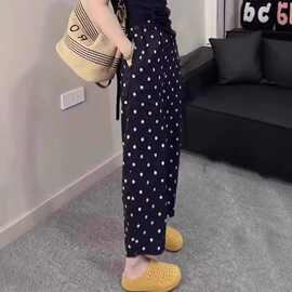 大码设计感波点直筒裤女夏季新款微胖显瘦宽松休闲九分裤子新品款