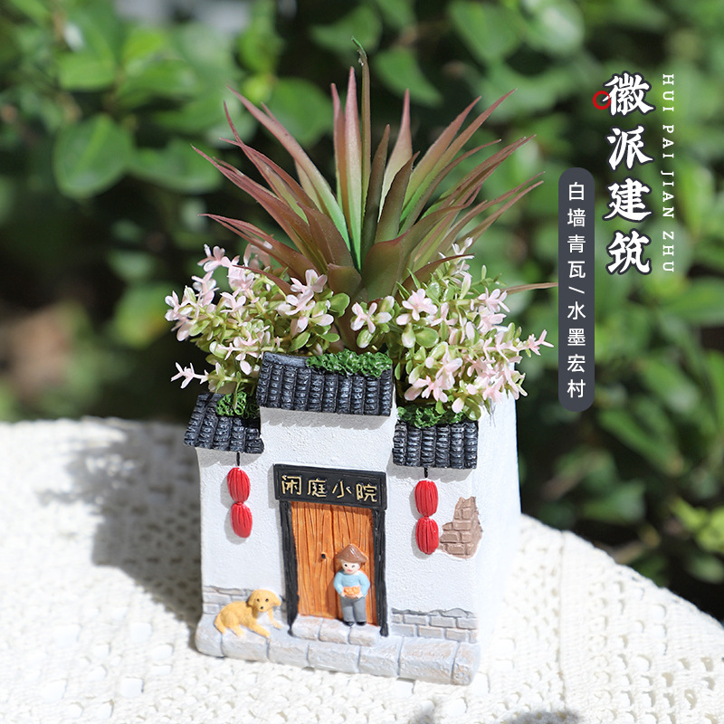 Chậu Cây Resin Chậu cây mọng nước resin phong cách kiến trúc Huệ Châu, chậu mini trang trí sân vườn và ban công (RG-150)