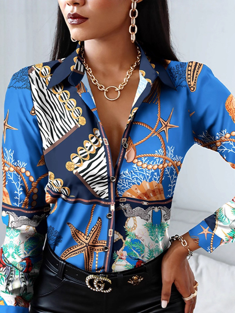 Comercio exterior europeo y americano nuevo estilo otoño ropa de mujer estampada camisa de manga larga camisa temperamento image 5