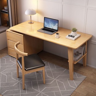 Solid Wood Desk Retractable Study Table Bookcase Integrated Writing Desk Home Study Computer Desk Office Desk
