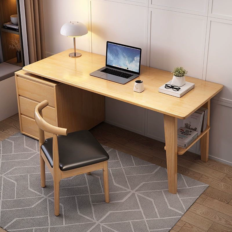 Письменный стол из цельного дерева, выдвижной учебный стол, книжный шкаф, встроенный письменный стол, домашний учебный компьютерный стол, офисный стол