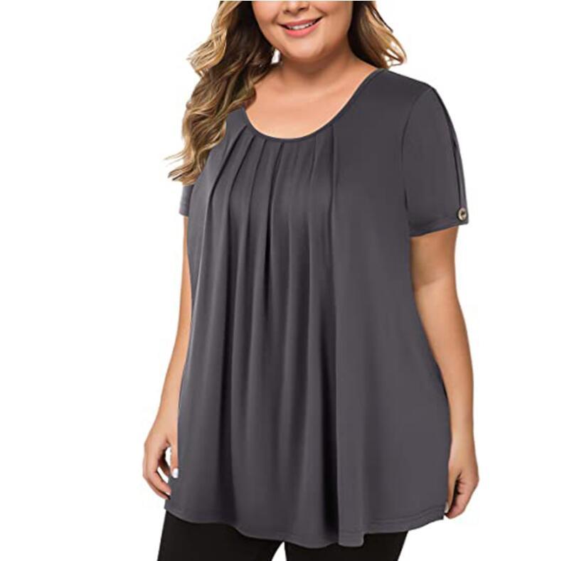 Transfronterizo 2025 comercio exterior de mujeres grandeswish Amazonas Europa y América cuello redondo de color sólido estampado camiseta casual de manga corta