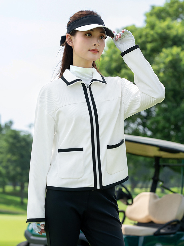 Áo khoác thể thao ngắn nữ PGM Golf dáng parka mùa thu đông — Áo khoác màu xanh nhạt [ve áo nhỏ thơm/cổ tay tương phản/vải co giãn] YF847
