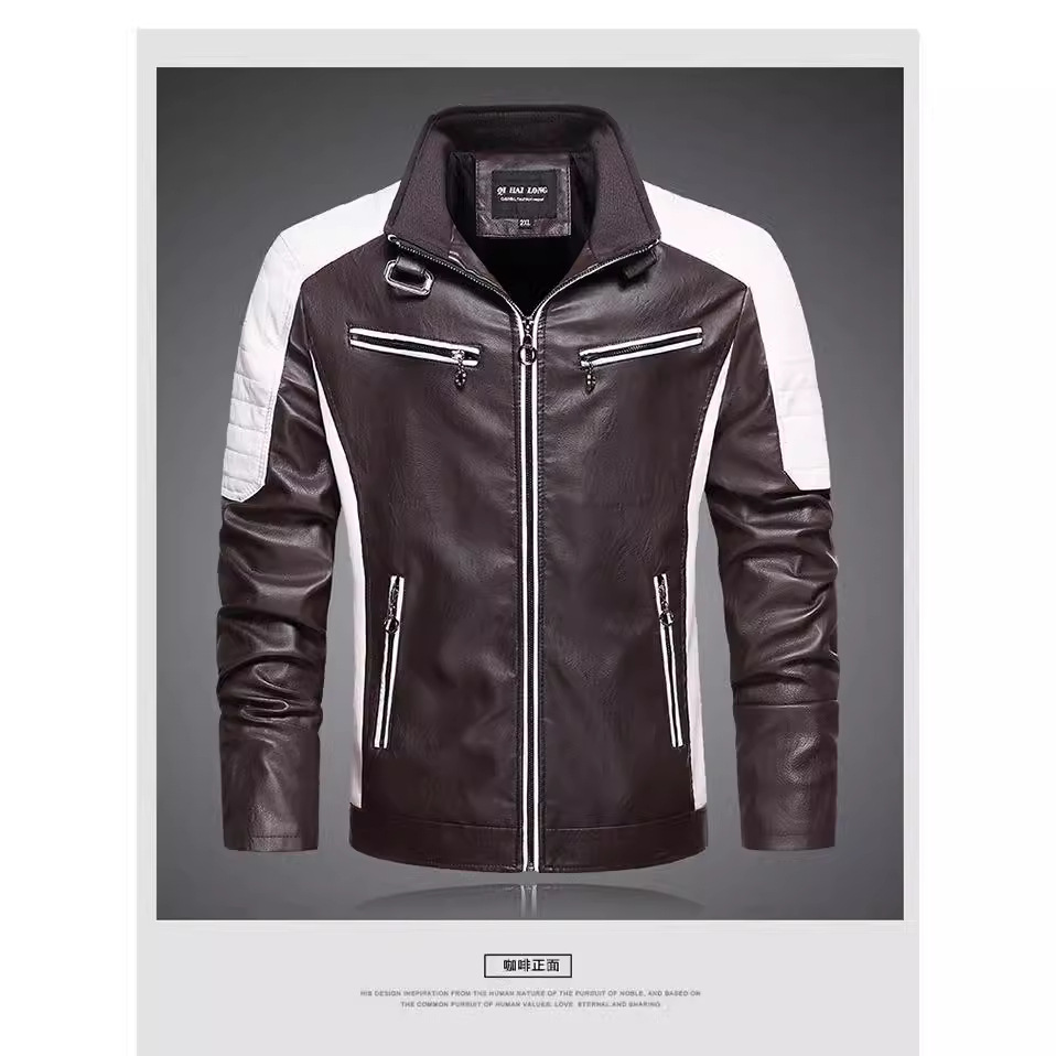 Comercio exterior spot nuevo 2024 primavera y otoño roca chaqueta de cuero hombre tendencia de cuello vertical chaqueta de cuero casuales pu chaqueta de cuero hombre