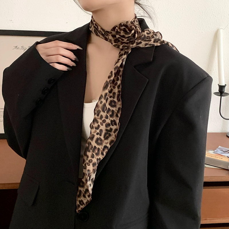 Pañuelo de seda para mujer, tira larga, sentido de alta calidad, lunares, corbata estrecha y delgada, pañuelo de flor de rosa, cinturón para el cabello, cinturón al por mayor