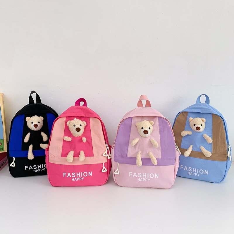 Cute oso guardería mochila de bebés moda de color contraste de gran capacidad mochila para niños y niñas nueva mochila para niños