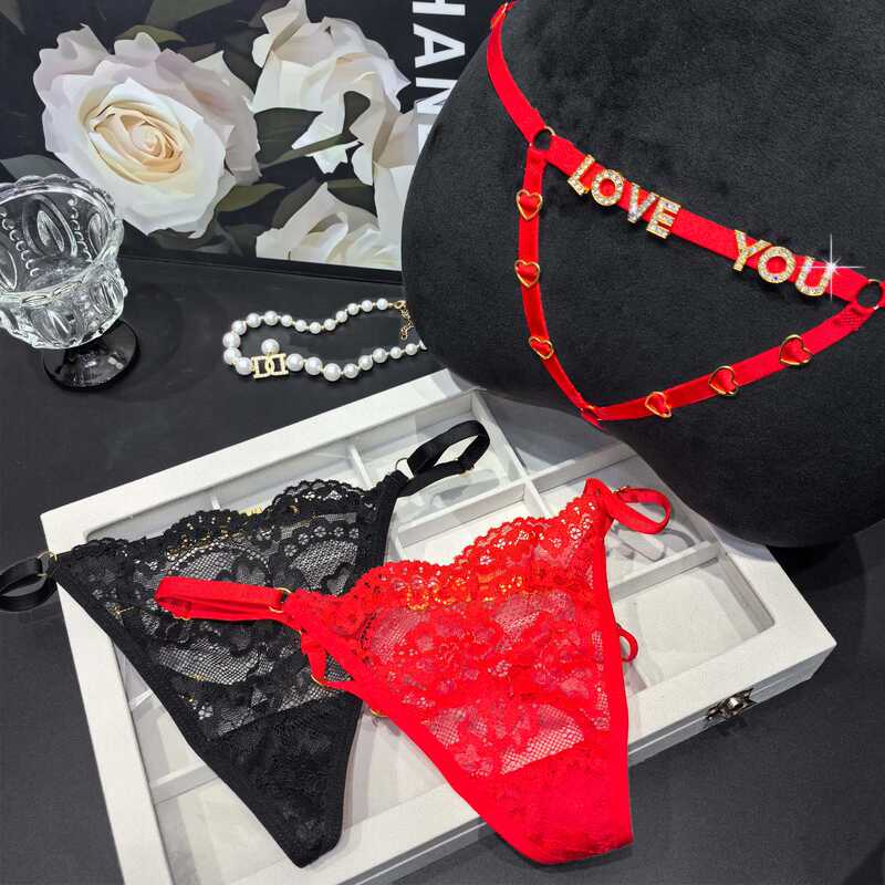 Adjustable High-Quality Foreign Trade Gold Rhinestone Letter Panties for Women, Lace Sexy Thong for Women Adjustable High-Quality Foreign Trade Gold Rhinestone Letter Panties for Women, Lace Sexy Thong for Women