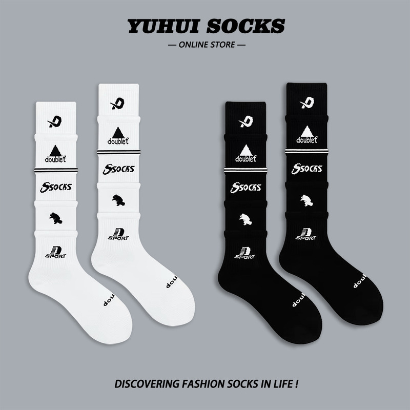 Retro trendy multi-layered design long socks, popular with internet celebrities, football calf socks, sports layered knee-high socks Retro trendy multi-layered design long socks, popular with internet celebrities, football calf socks, sports layered knee-high socks