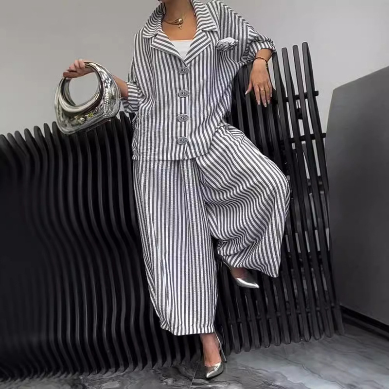2024 Independent Station Cross-border New Product_Autumn Commuter Temperament Flower Striped Loose Suit Jacket Leisure suit 2024 Independent Station Cross-border New Product_Autumn Commuter Temperament Flower Striped Loose Suit Jacket Leisure suit