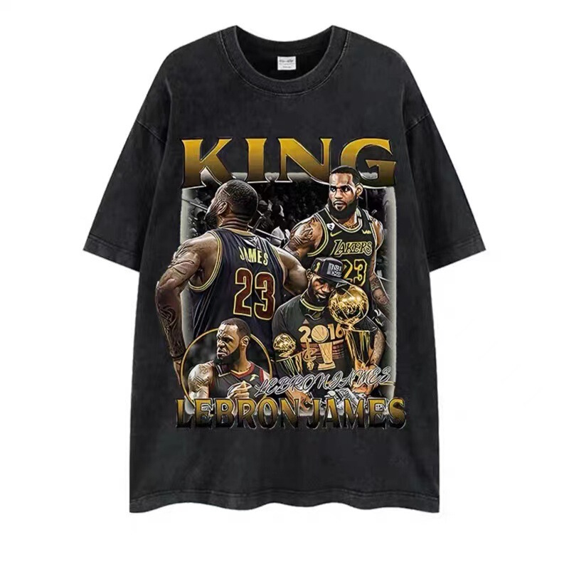 2023 new men's short-sleeved summer T-shirt LeBlanc James burst printed short-sleeved T-shirt heavy loose