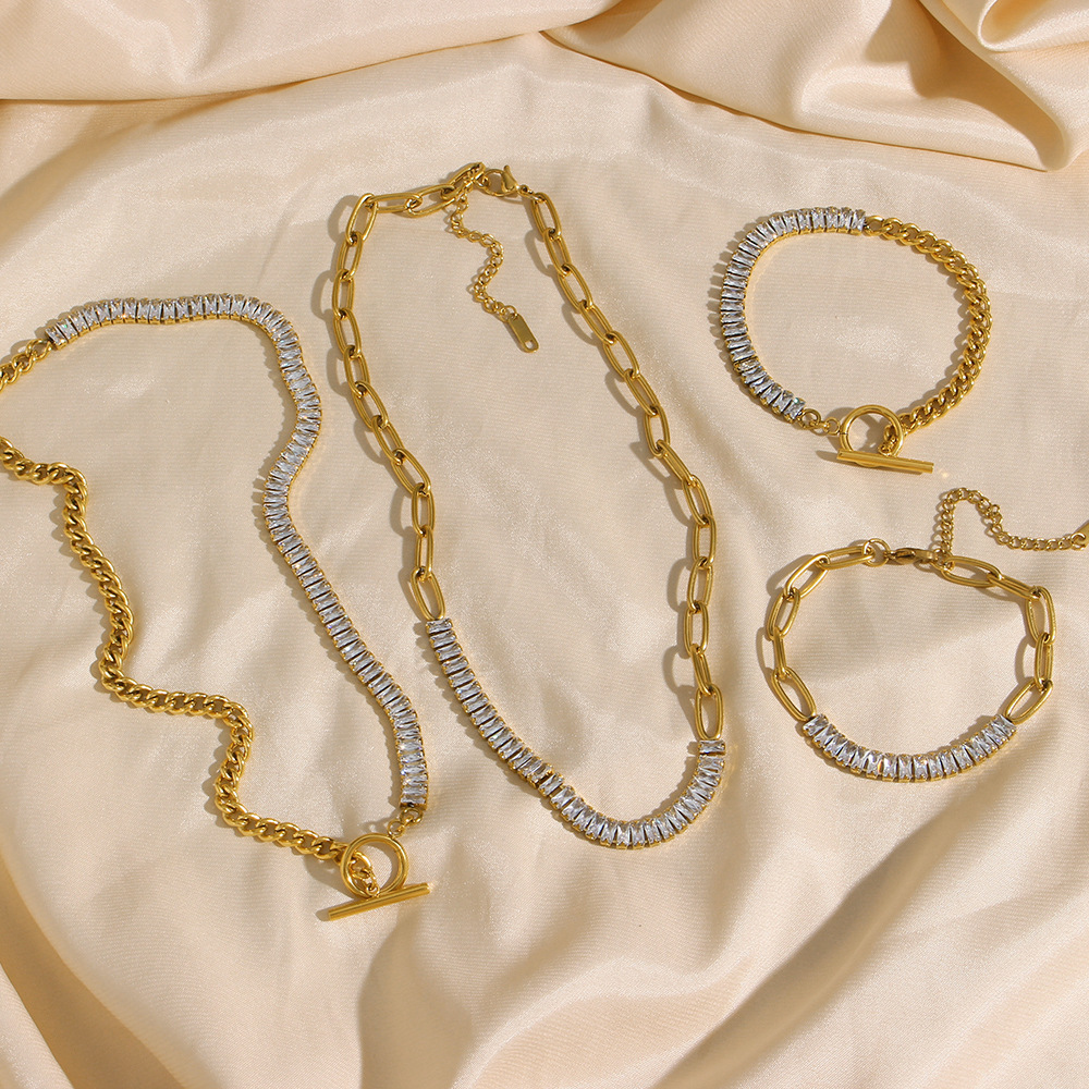 Fashion Square Stainless Steel Plating Inlay Zircon Bracelets Necklace