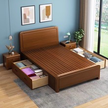 北欧实木单人床1米白色小户型1.2M宽1.35/1.5轻奢抽屉储物床