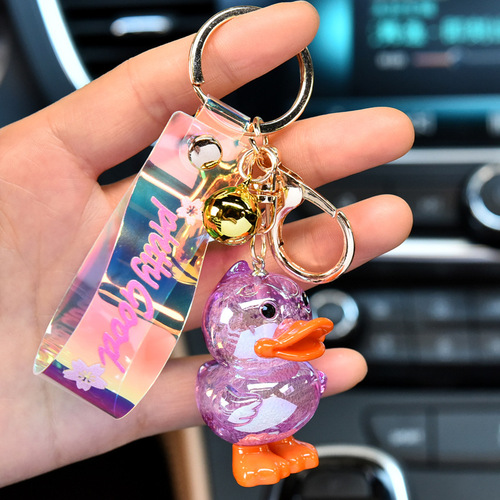 New Acrylic Symphony Crystal Duck Keychain Little Yellow Duck Printed Leather Rope Doll Pendant Bag Pendant