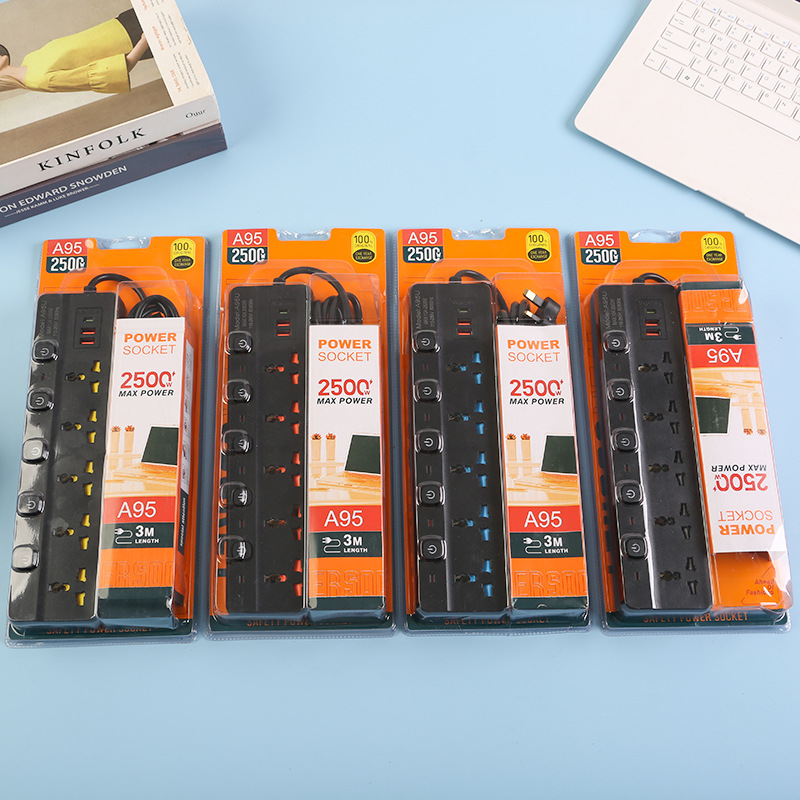 2USB+1PD智能多功能高频插座混色英式欧式美式带安全门保护拖线板