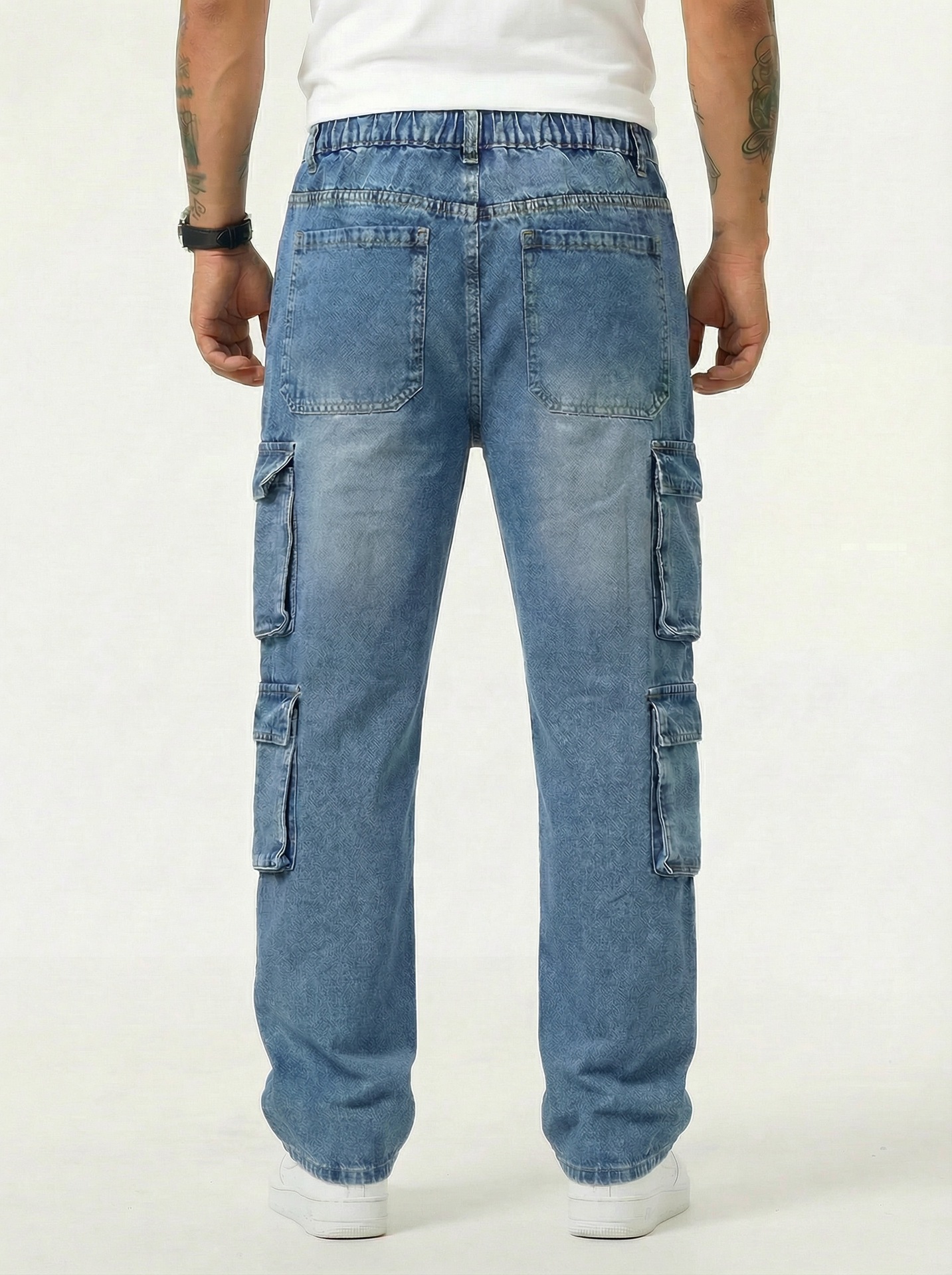 Jean cargo homme coupe droite ample taille haute style rétro_voghion.com