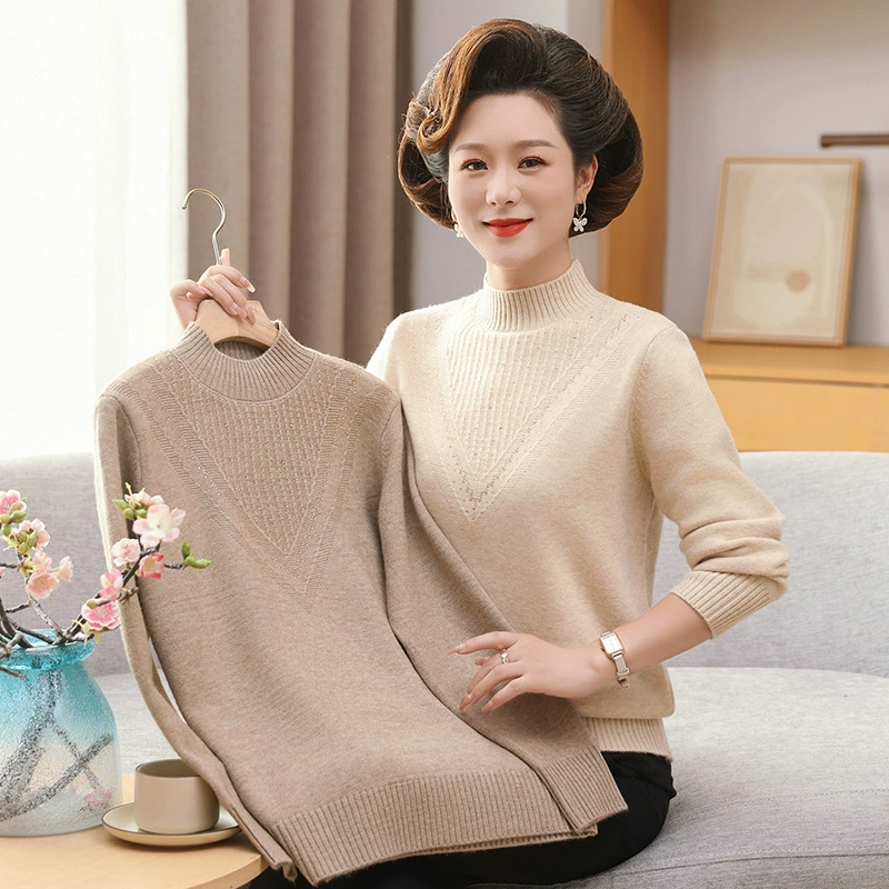 Утолщенный свитер для женщин среднего и пожилого возраста, осенне-зимний утепленный свитер, Топ для женщин 50 лет, 40 лет, топ в иностранном стиле, зимняя вязаная Базовая рубашка для матери среднего возраста