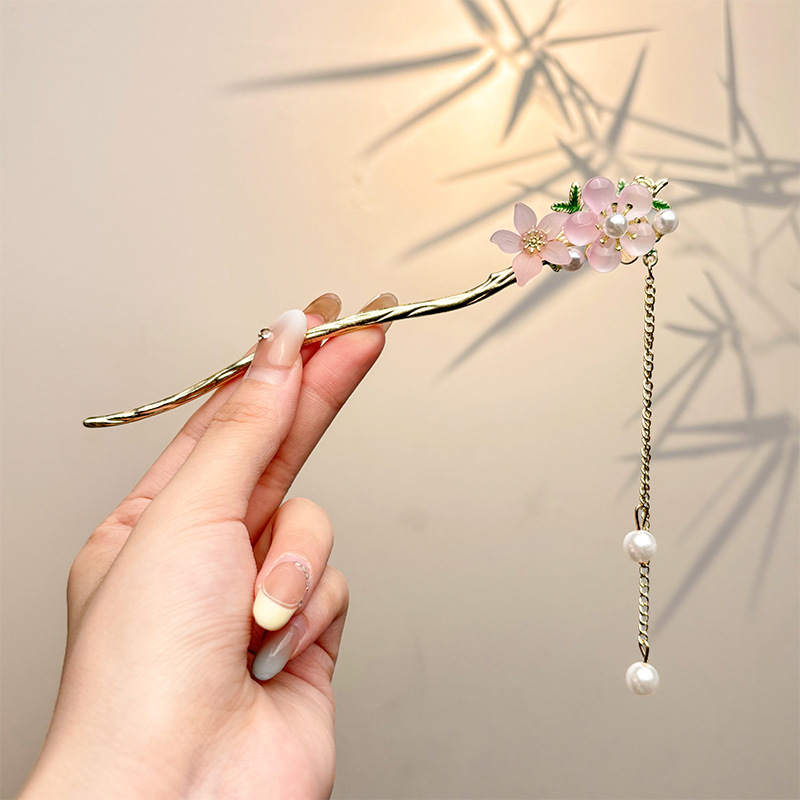 Retro simple nicho de alta estética oriental diseño de cabello de flores de frascos de estilo antiguo cabello