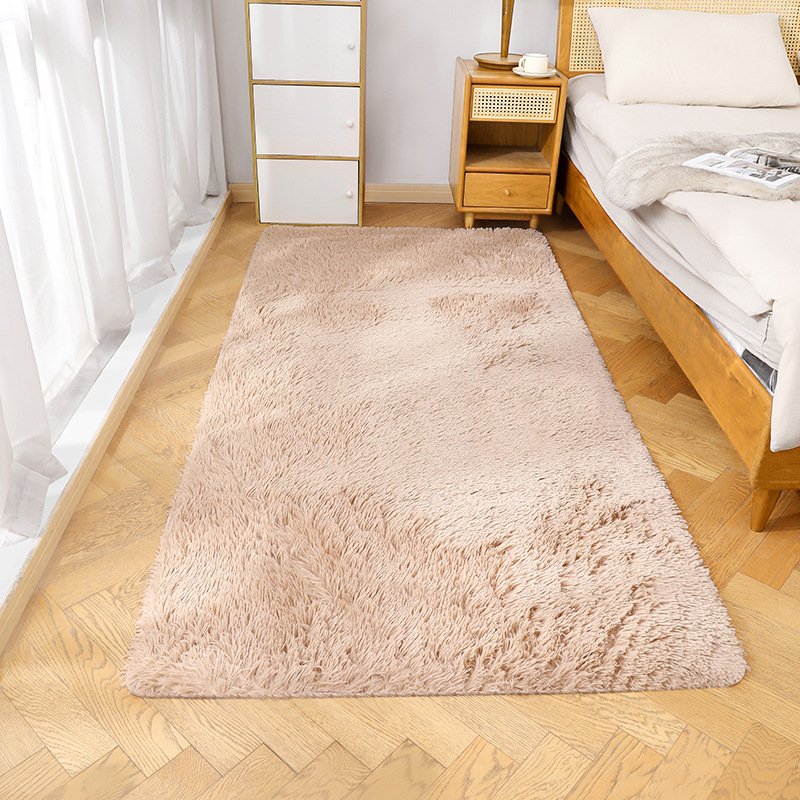 Fábrica al por mayor de lana larga alfombra tie-dyed degradado de color engrosada alfombra de cifrado sala de estar dormitorio mesita de noche alfombra manta de noche