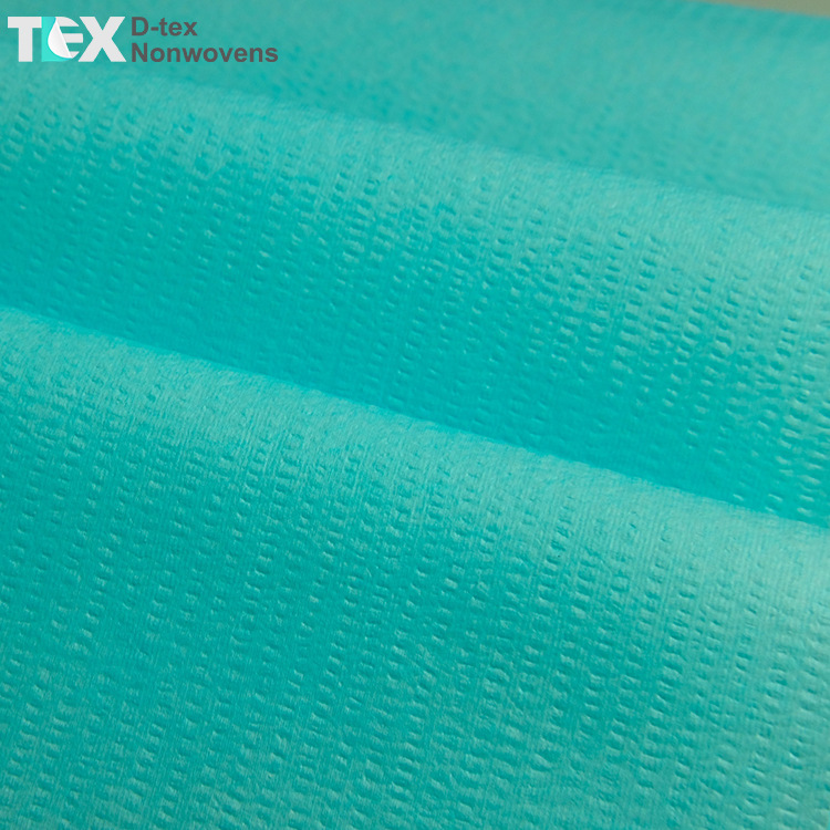 D-TEX湖蓝色起皱交叉铺网木浆水刺无纺布