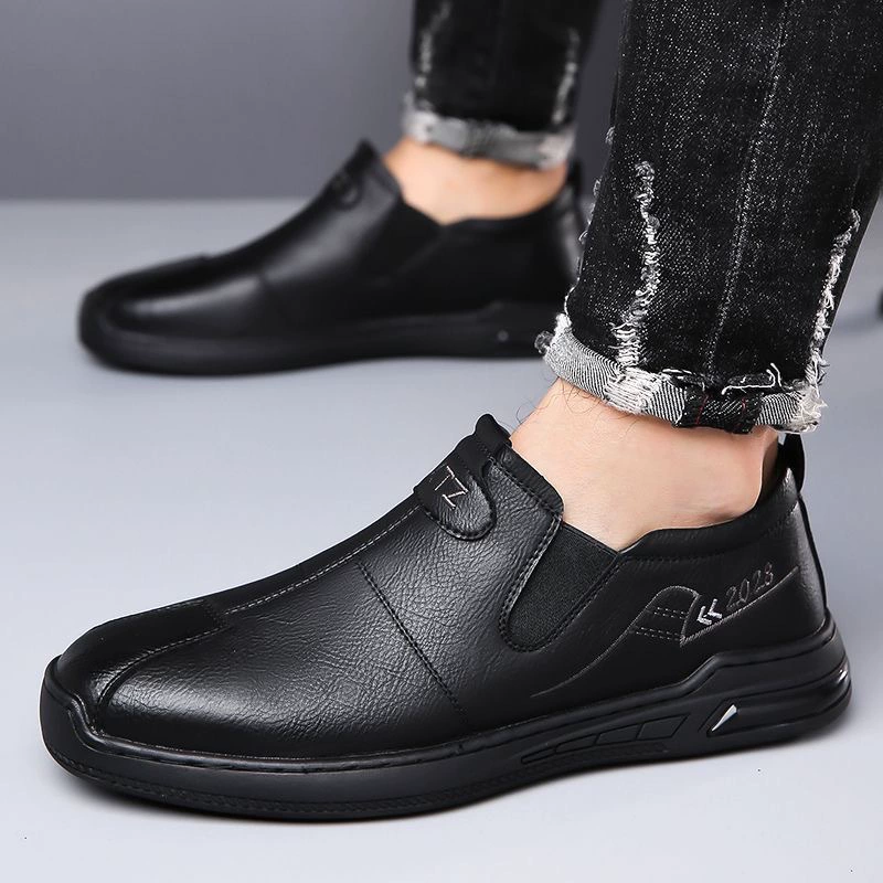 Кожаные туфли Мужские новые мужские сплошные повседневные кожаные туфли один педаль