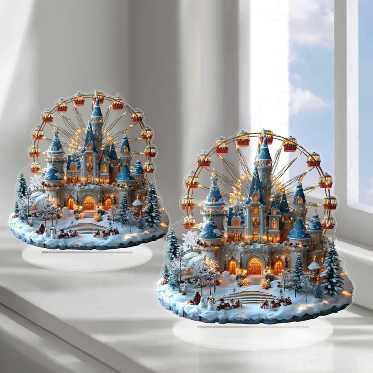 Colgantes de invierno cruzados rueda acrílica plana escritorio decoración navideña decoración navideña perfecta