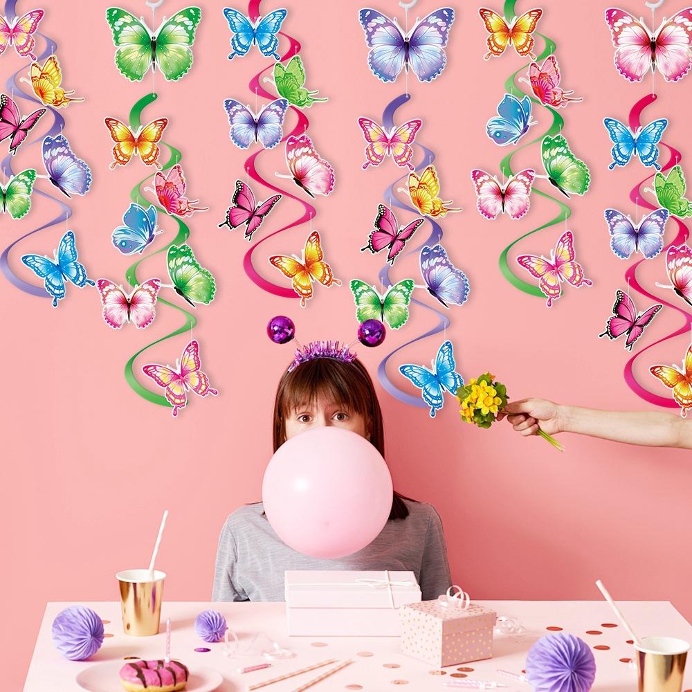 Amazon decoración de cumpleaños de niños mariposa campana de viento espiral primavera decoración de fiesta de cumpleaños colgante espiral