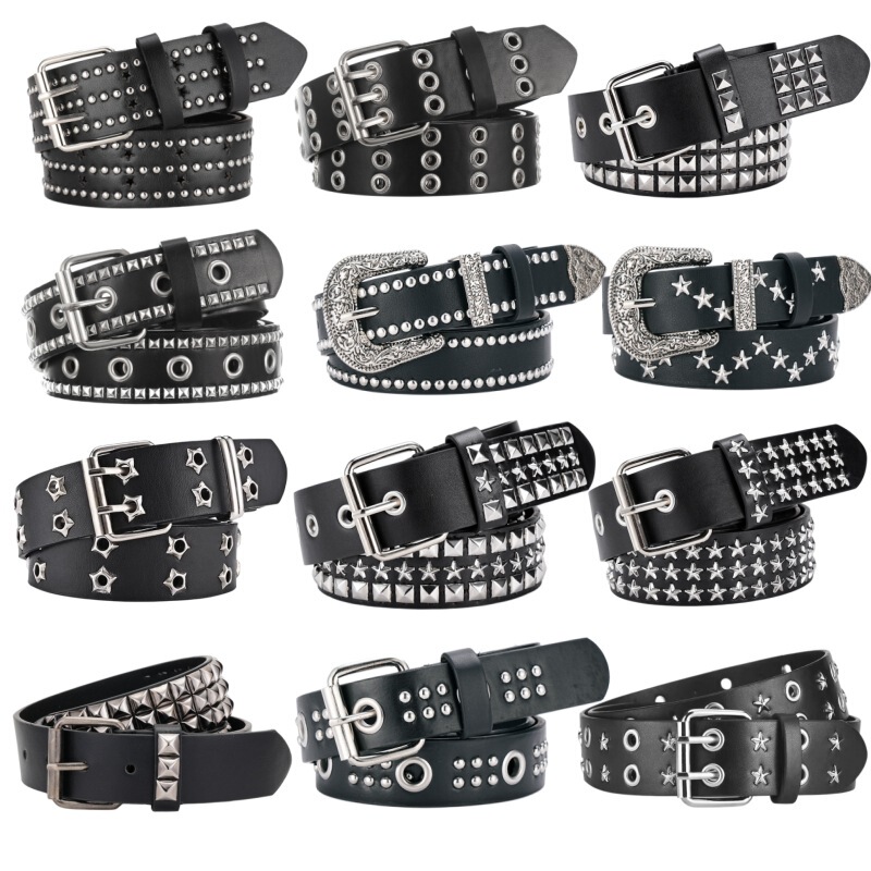 Trendy rivet belt in punk style with metal triangular studs, subculture Y2K hot girl personalized decorative belt