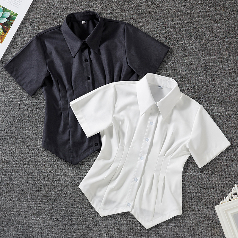Japanese jk Uniform Elastic Waist Shirt Sweet and Spicy Pure Slim-fit All-match Dark Grey Shirt Design Women's Top