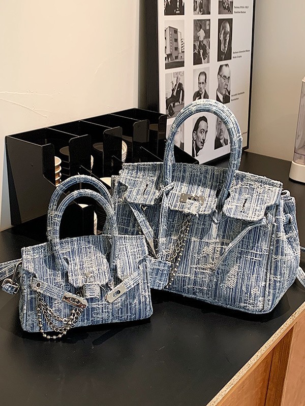Bolso de mano retro desgastado de mezclilla para mujer, bolso de hombro tipo bandolera grande y pequeño para comercio exterior transfronterizo.