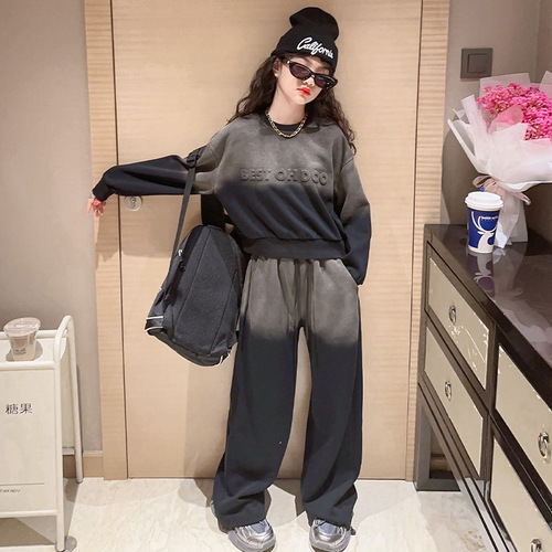 Girls sports suits spring 2024 new children's sweatshirts wide-leg pants two-piece set boys jazz dance trendy clothes