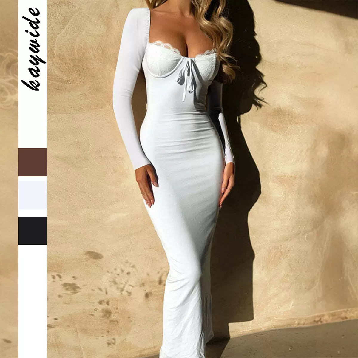 迪芸欧美气质优雅风长袖包臀长裙连衣裙女装2025春夏亚马逊独立站