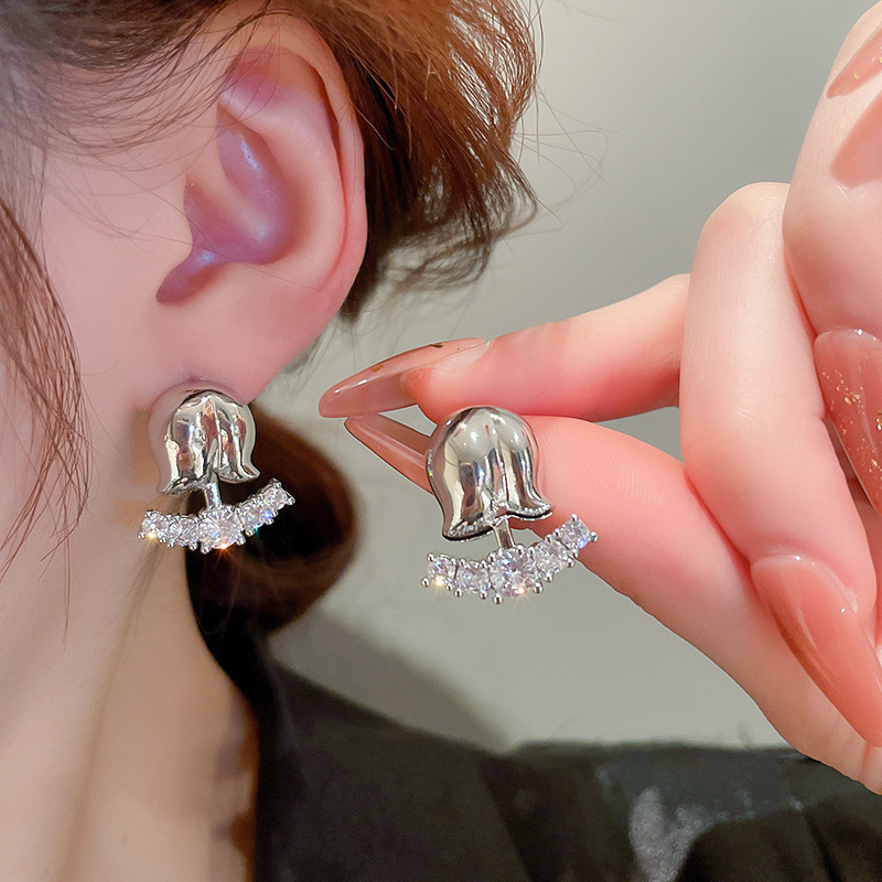 Street Occasion Copper Material 1 Pair Ins Style Heart Shape Flower Bow Knot Copper Plating Zircon Ear Studs