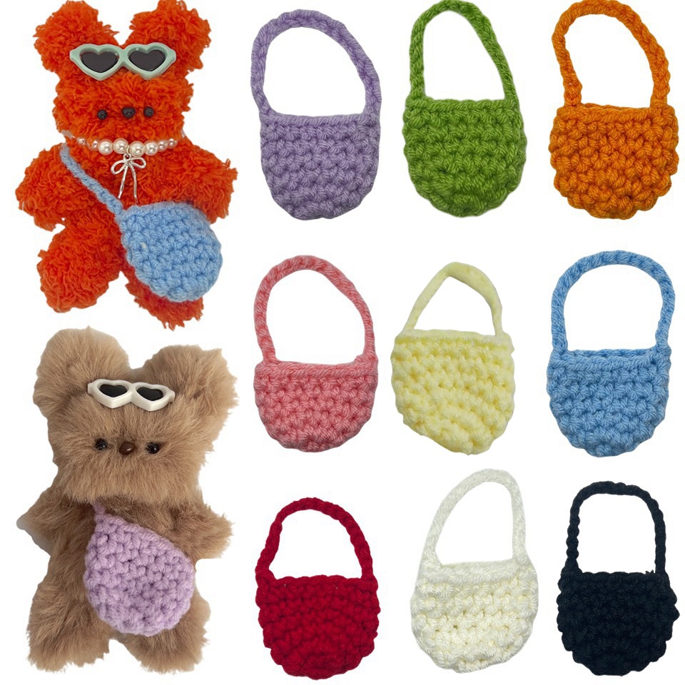 Mini muñeca de algodón mochila mochila muñeca de lana ganchillo ganchillo tejido a mano accesorios de barra de torsión joyas